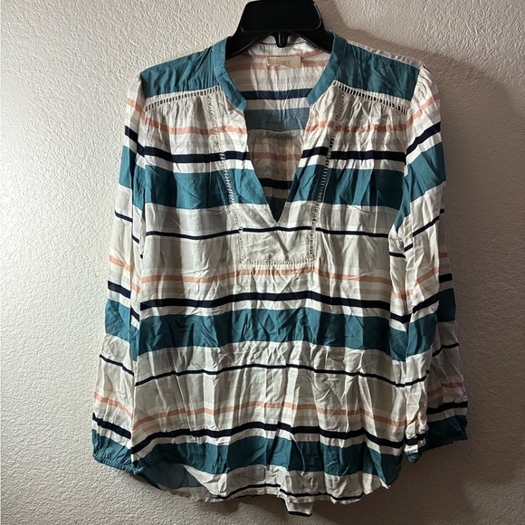 LOFT Striped Long Sleeve V- Neck Sailor Collar Top M - Picture 2 of 11